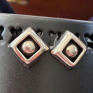 Square Silver Tone Stud Earrings - Geometric Design